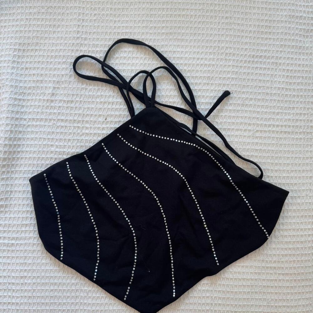 White fox black halter neck